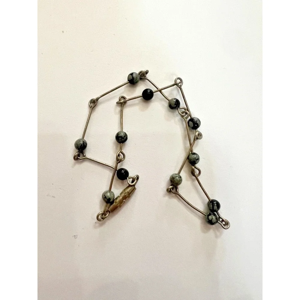 Artisan Wire Beaded Bracelet Gray‎ Black Beads Minimalist Modernist Open Airy
